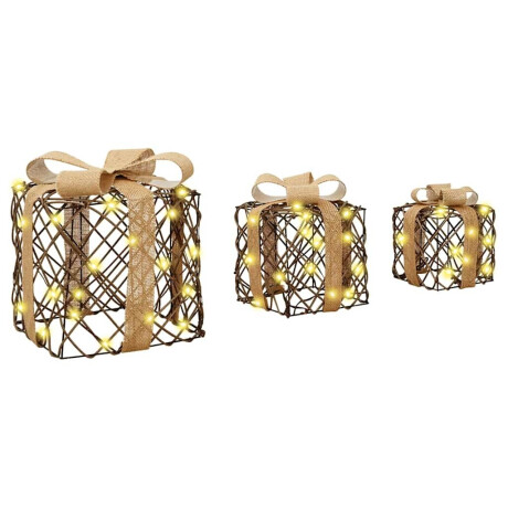 vidaXL Cadeau Doos met 60 LED 3 pcs Warmwit 20 x 20 x 20 cm Rattan afbeelding2 - 1