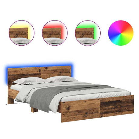 vidaXL Bedframe met hoofdeinde Oud Hout 140 x 200 cm Bewerkt hout afbeelding2 - 1