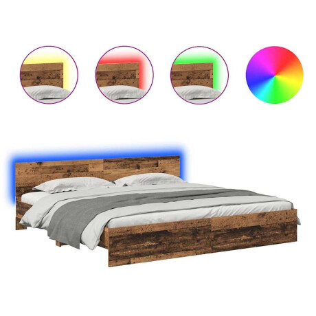 vidaXL Bedframe met hoofdeinde Oud Hout 200 x 200 cm Bewerkt hout afbeelding2 - 1