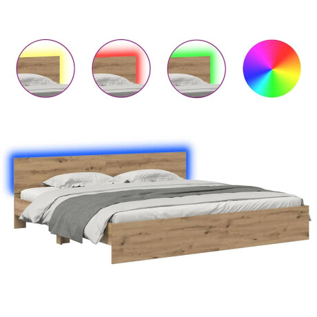 vidaXL Bedframe met hoofdeinde Artisan Eiken 200 x 200 cm Bewerkt hout afbeelding2 - 1