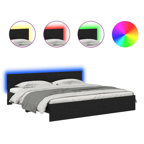 vidaXL Bedframe met hoofdeinde Zwart Eiken 200 x 200 cm Bewerkt hout afbeelding2 - 1