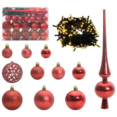 vidaXL Kerstbal Set met 150 LED 61 pcs Rood Kunststof afbeelding2 - 1