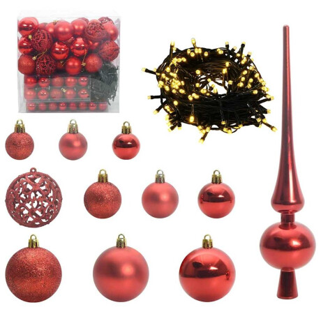 vidaXL Kerstbal Set met 300 LED 120 pcs Rood Kunststof afbeelding2 - 1