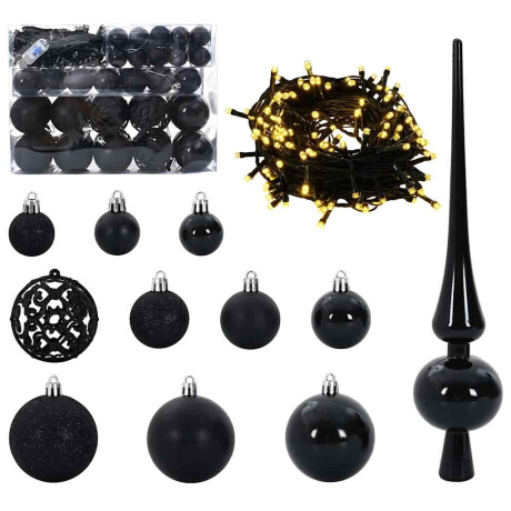 vidaXL Kerstbal Set met 150 LED 61 pcs Zwart Kunststof afbeelding2 - 1