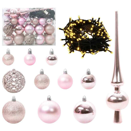 vidaXL Kerstbal Set met 150 LED 61 pcs Roze Kunststof afbeelding2 - 1