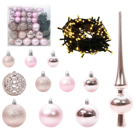 vidaXL Kerstbal Set met 300 LED 120 pcs Roze Kunststof afbeelding2 - 1
