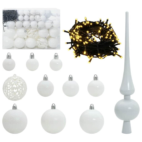 vidaXL Kerstbal Set met 150 LED 61 pcs Wit Kunststof afbeelding2 - 1