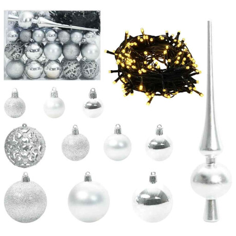 vidaXL Kerstbal Set met 150 LED 61 pcs Zilver Kunststof afbeelding2 - 1