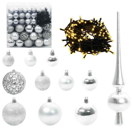 vidaXL Kerstbal Set met 300 LED 120 pcs Zilver Kunststof afbeelding2 - 1