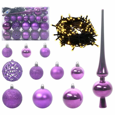 vidaXL Kerstbal Set met 150 LED 61 pcs Lila Kunststof afbeelding2 - 1
