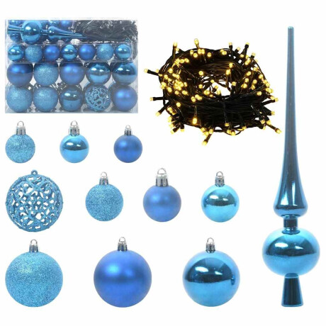 vidaXL Kerstbal Set met 150 LED 61 pcs Blauw Kunststof afbeelding2 - 1