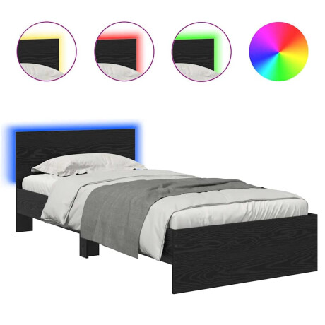 vidaXL Bedframe met hoofdeinde Zwart Eiken 90 x 200 cm Bewerkt hout afbeelding2 - 1