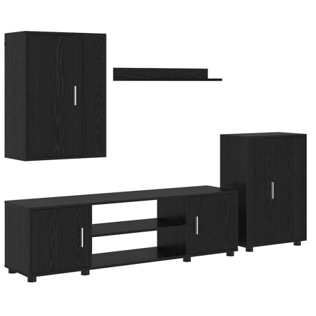 vidaXL 4 Delige TV Kast Set met plank 4 pcs Zwart eiken Bewerkt hout afbeelding2 - 1