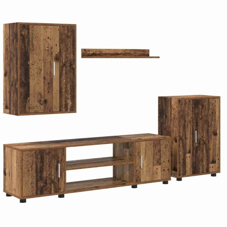 vidaXL 4 Delige TV Kast Set met plank Wandgemonteerd met opslag met de deur 4 pcs Oud hout Bewerkt hout afbeelding2 - 1