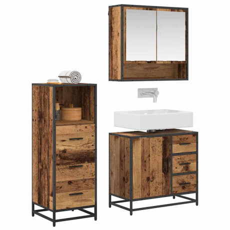 vidaXL Badkamermeubelset 3 pcs Oud hout 65 x 33 x 60 cm Bewerkt hout afbeelding2 - 1