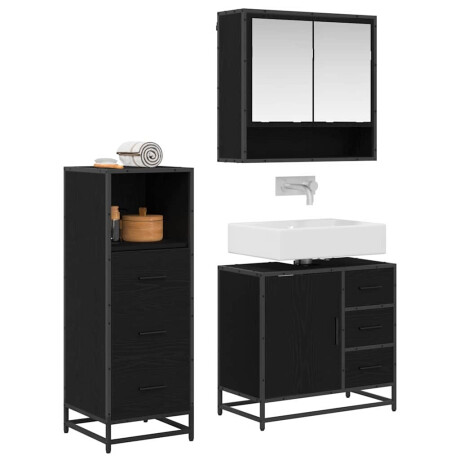 vidaXL Badkamermeubelset met lade 3 pcs Zwart Eiken Bewerkt hout afbeelding2 - 1