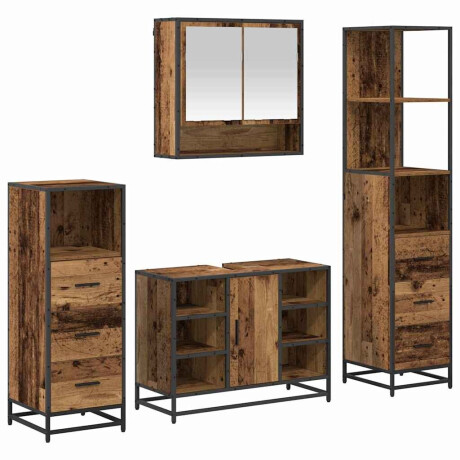 vidaXL Badkamermeubelset 4 pcs Oud hout 80 x 33 x 60 cm Bewerkt hout afbeelding2 - 1