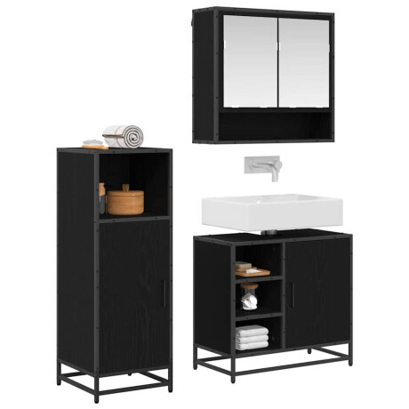 vidaXL Badkamermeubelset met plank 3 pcs Zwart Eiken Bewerkt hout afbeelding2 - 1