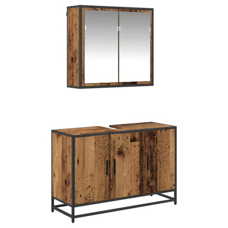 vidaXL Badkamermeubelset 2 pcs Oud hout 90 x 33 x 60 cm Bewerkt hout afbeelding2 - 1