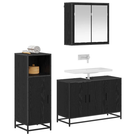 vidaXL Badkamermeubelset met opslag 3 pcs Zwart eiken 90 x 33 x 60 cm afbeelding2 - 1