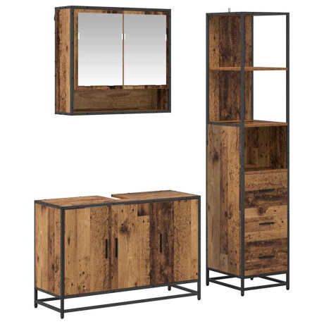 vidaXL Badkamermeubelset met lade 3 pcs Oud Hout Bewerkt hout afbeelding2 - 1