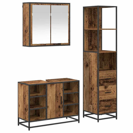 vidaXL Badkamermeubelset 3 pcs Oud hout 80 x 33 x 60 cm Bewerkt hout afbeelding2 - 1