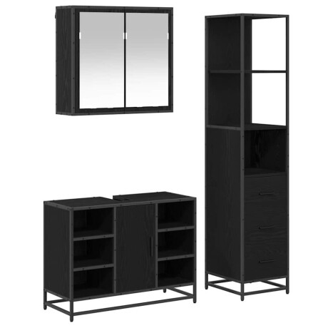 vidaXL Badkamermeubelset met lade 3 pcs Zwart eiken 80 x 33 x 60 cm afbeelding2 - 1