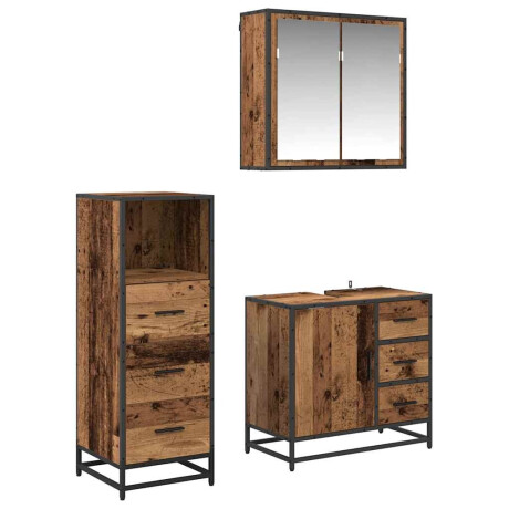 vidaXL Badkamermeubelset met lade 3 pcs Oud hout 35 x 37,5 x 100 cm afbeelding2 - 1