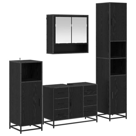 vidaXL Badkamermeubelset met lade 4 pcs Zwart Eiken Bewerkt hout afbeelding2 - 1