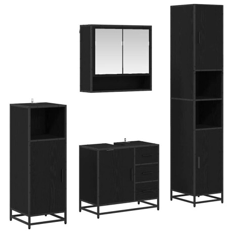 vidaXL Badkamermeubelset met lade 4 pcs Zwart Eiken Bewerkt hout afbeelding2 - 1