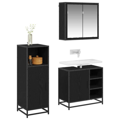 vidaXL Badkamermeubelset met opslag 3 pcs Zwart eiken 65 x 33 x 60 cm afbeelding2 - 1