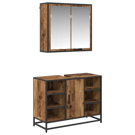 vidaXL Badkamermeubelset 2 pcs Oud hout 80 x 33 x 60 cm Bewerkt hout afbeelding2 - 1