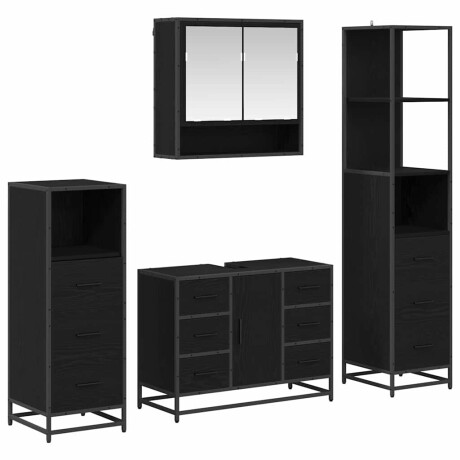 vidaXL Badkamermeubelset met lade 4 pcs Zwart Eiken Bewerkt hout afbeelding2 - 1