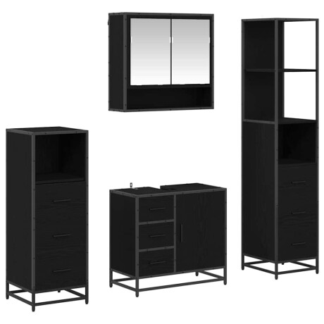 vidaXL Badkamermeubelset met lade 4 pcs Zwart Eiken Bewerkt hout afbeelding2 - 1