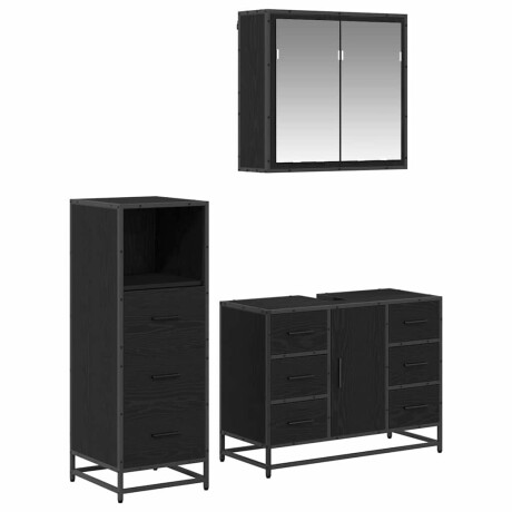 vidaXL Badkamermeubelset met lade 3 pcs Zwart eiken 80 x 33 x 60 cm afbeelding2 - 1