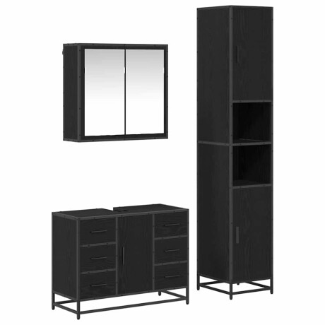 vidaXL Badkamermeubelset met lade 3 pcs Zwart eiken 80 x 33 x 60 cm afbeelding2 - 1