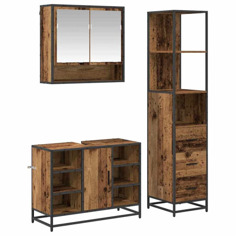 vidaXL Badkamermeubelset met lade 3 pcs Oud hout 35 x 37,5 x 166 cm afbeelding2 - 1