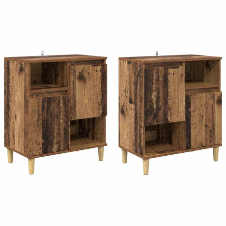 vidaXL Dressoirs 2 pcs Oud Hout 60 x 35 x 70 cm Bewerkt hout afbeelding2 - 1
