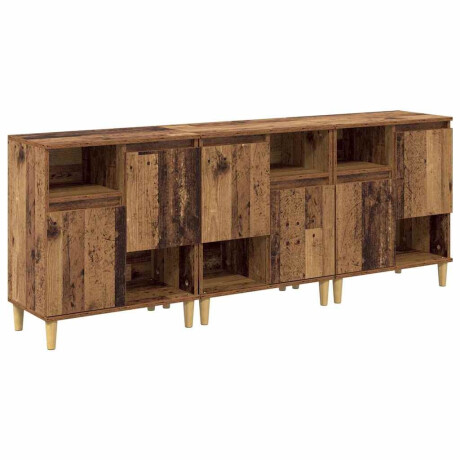 vidaXL Dressoirs 3 pcs Oud Hout 60 x 35 x 70 cm Bewerkt hout afbeelding2 - 1