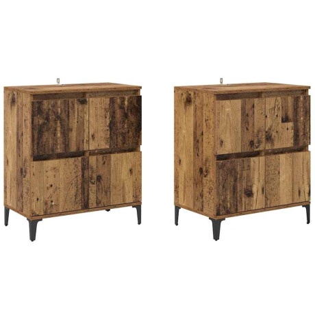 vidaXL Dressoirs 2 pcs Oud Hout 60 x 35 x 70 cm Bewerkt hout afbeelding2 - 1