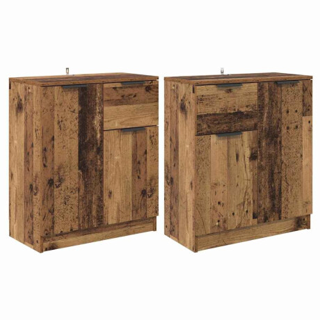 vidaXL Dressoirs met lade 2 pcs Oud Hout 60 x 30 x 70 cm Bewerkt hout afbeelding2 - 1
