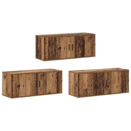 vidaXL Wandtv-kast Set 3 pcs Oud Hout 100 x 34,5 x 40 cm Bewerkt hout afbeelding2 - 1