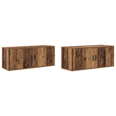 vidaXL Wandtv-kast Set 2 pcs Oud Hout 100 x 34,5 x 40 cm Bewerkt hout afbeelding2 - 1