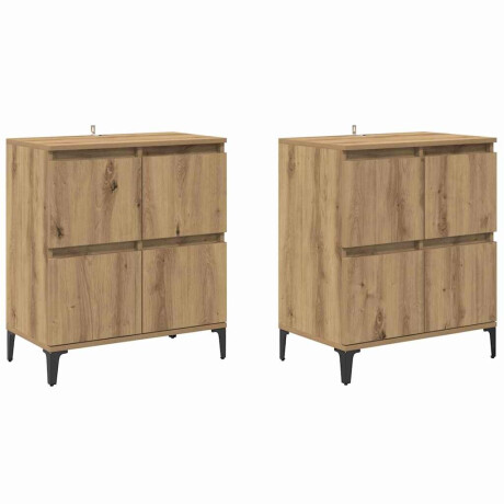 vidaXL Dressoirs 2 pcs Artisan Eiken 60 x 35 x 70 cm Bewerkt hout afbeelding2 - 1