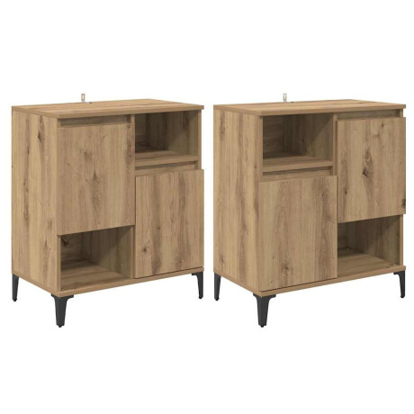vidaXL Dressoirs 2 pcs Artisan Eiken 60 x 35 x 70 cm Bewerkt hout afbeelding2 - 1
