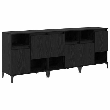 vidaXL Dressoirs 3 pcs Zwart Eiken 60 x 35 x 70 cm Bewerkt hout afbeelding2 - 1