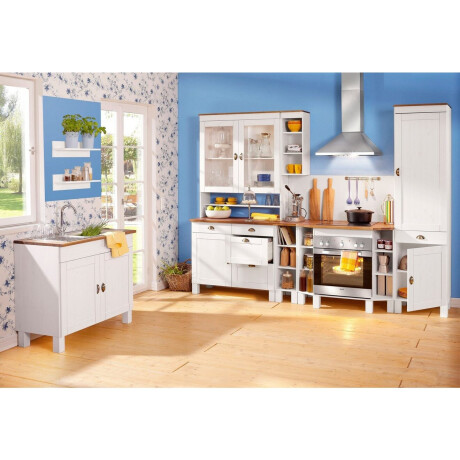 Home affaire Vitrinekastopzet Oslo 100 cm breed, met 2 glasdeuren, van massief grenen, metalen grepen afbeelding2 - 1