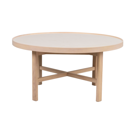 Marsden ronde houten salontafel met beige keramieken blad - Ø 90 cm afbeelding2 - 1
