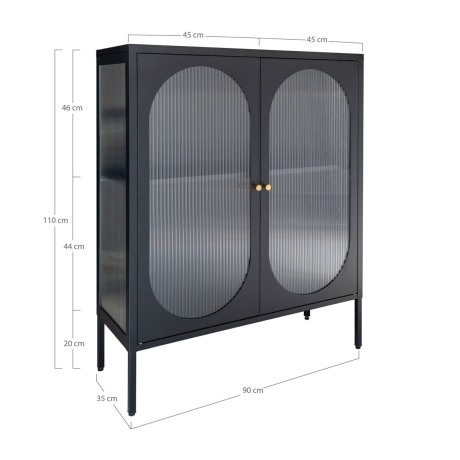 Abbey metalen vitrinekast zwart - 90 x 110 cm afbeelding2 - 1