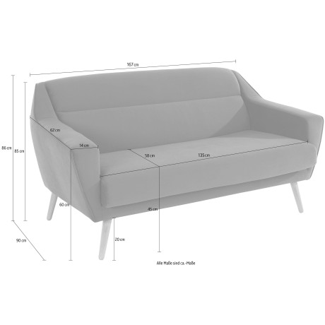 andas 2-zitsbank Bille met naad in het rugkussen en eikenhouten poten, design by morten georgsen afbeelding2 - 1